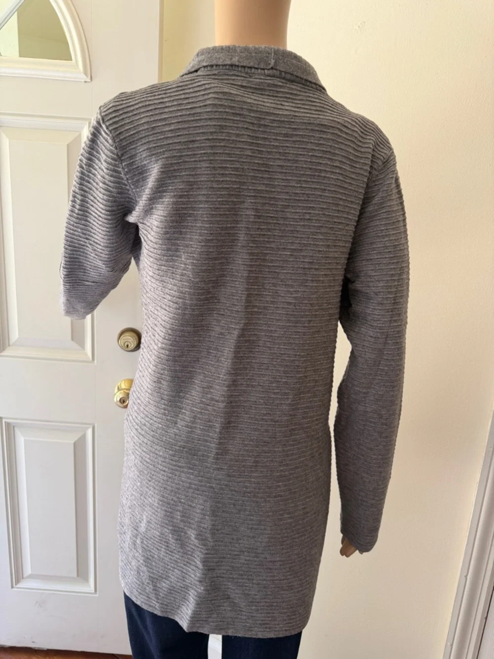 Cyrus Light Gray Open-Front Ribbed Cardigan - Picture 6 of 8
